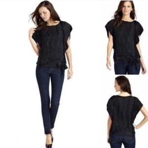 NWOT BCBG‎ Max Azria Black Silk Satin Beaded Fringe Dolman Sleeve Top (S) #0553